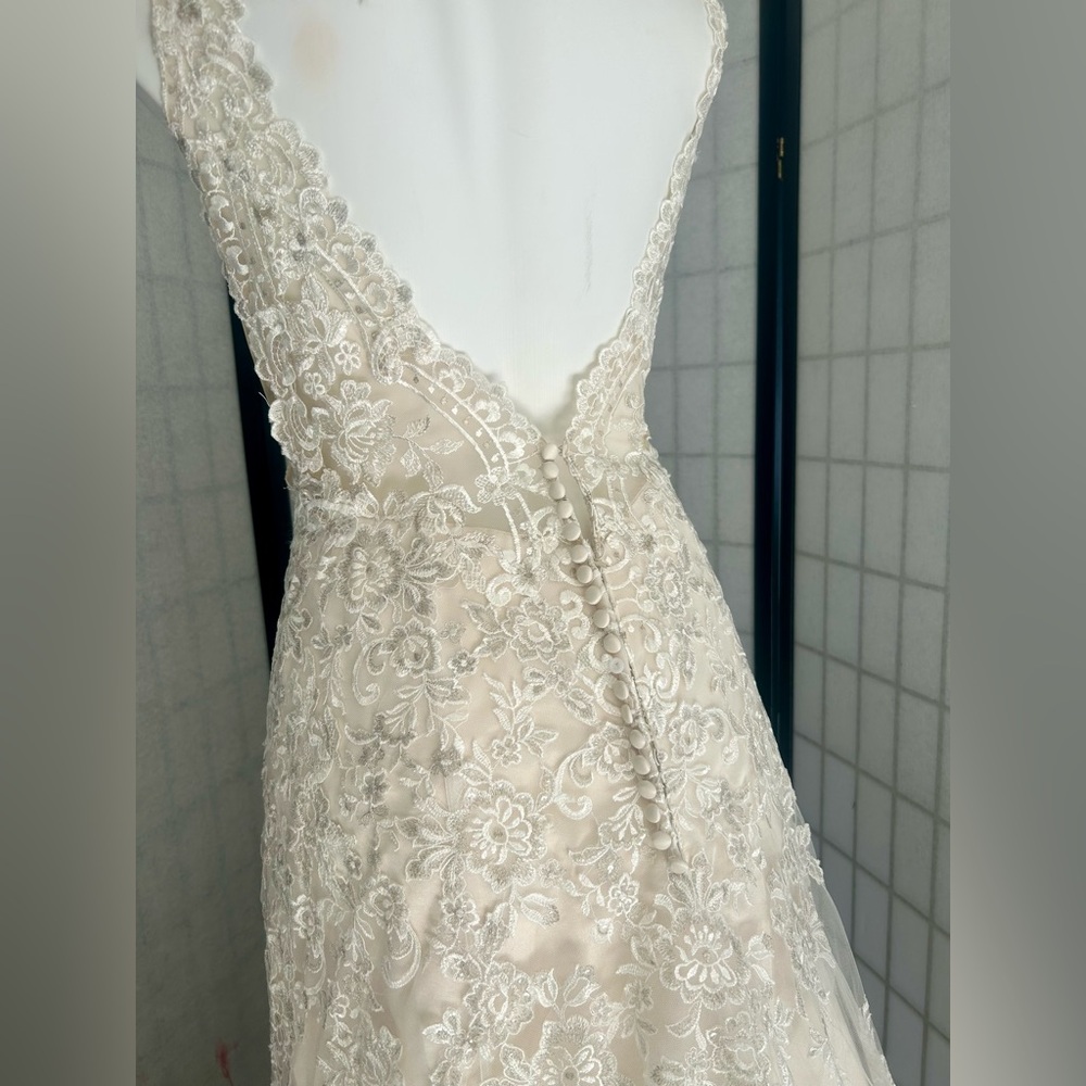 Lace V-Neck Fit & Flare Wedding Dress - Ivory - Picture 6 of 8